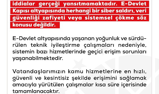 DMM: e-Devlet altyapısında herhangi bir siber saldırı söz konusu değildir
