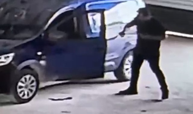 Hafif ticari araca giren yılan paniğe neden oldu; o anlar kamerada