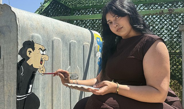 Hastalıkları resimle geride bırakan Meryem, çöp konteynerlerini tuvale çevirdi