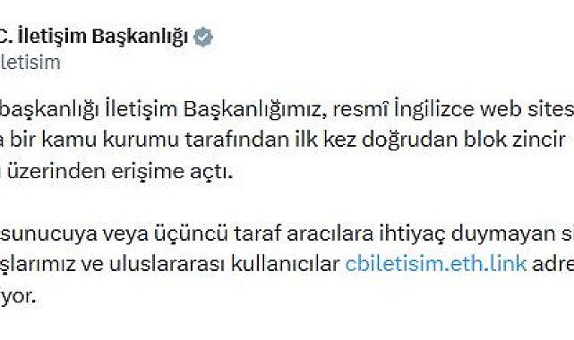 İletişim Başkanlığı'nın İngilizce web sitesi, blok zincir altyapısına taşındı