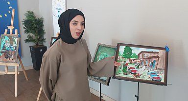 İşitme engelli Emine'den 44 eserlik resim sergisi