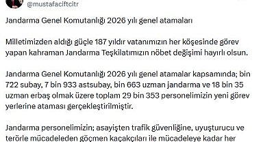 Jandarma Genel Komutanlığı'nda 29 bin 353 personel, yeni görev yerlerine atandı