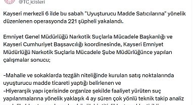 Kayseri merkezli 6 ilde 'uyuşturucu' operasyonu: 221 gözaltı
