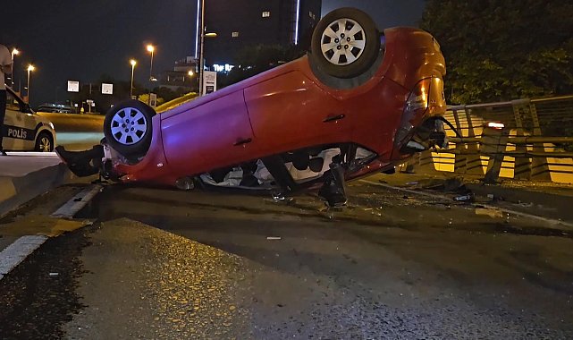 Şişli'de köpeğe çarpmamak için takla atan otomobil sürücüsü hafif yaralandı
