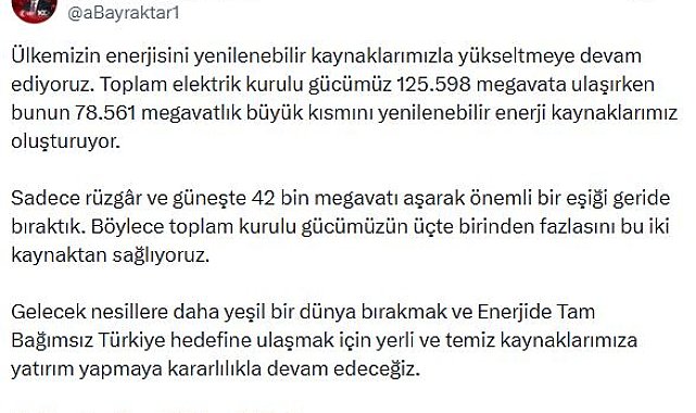 Türkiye'nin elektrik kurulu gücü 125 bin 598 megavata çıktı