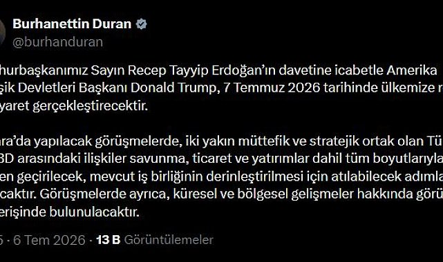ABD Başkanı Trump, yarın Türkiye'ye geliyor
