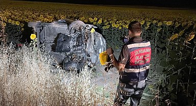 Ayçiçeği tarlasına devrilen otomobilde 5 kişi yaralandı