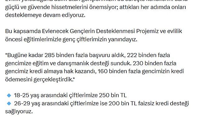 Bakan Göktaş: 160 binden fazla gence evlilik kredisi ödemesi yapıldı