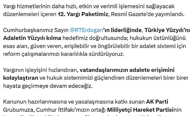Bakan Gürlek: 12'nci Yargı Paketimiz Resmi Gazete'de yayımlandı