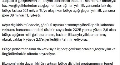 Bakan Şimşek: Bütçe açığı 38 milyar TL iyileşti