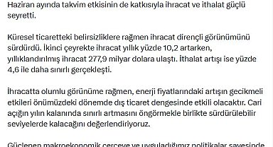 Bakan Şimşek: Cari açığın sürdürülebilir seviyelerde kalacağını değerlendiriyoruz