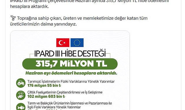 Bakan Yumaklı: Haziranda 315,7 milyon TL hibe ödemesi yaptık