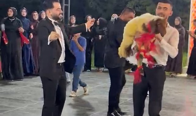 Düğünde damada kuzu hediye etti