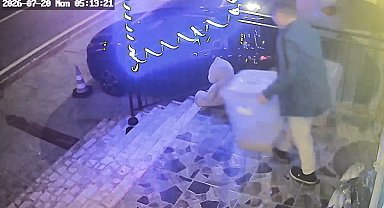Dükkan önünde mama kutusu hırsızlığı kamerada
