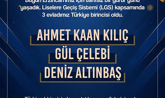 Erzincan'daki 3 birinciyi Vali Aydoğdu açıkladı