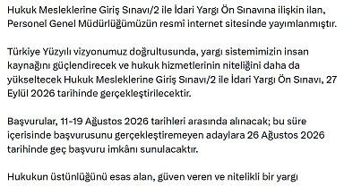 Hukuk Mesleklerine Giriş ve İdari Yargı Ön Sınavı 27 Eylül'de yapılacak