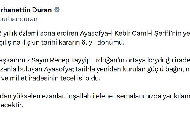 İletişim Başkanı Duran'dan 'Ayasofya' açıklaması