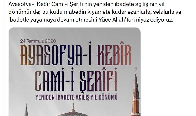 İletişim Başkanı Duran'dan 'Ayasofya' paylaşımı