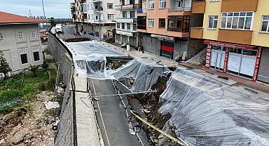 Rize'de çöken yolda önlem