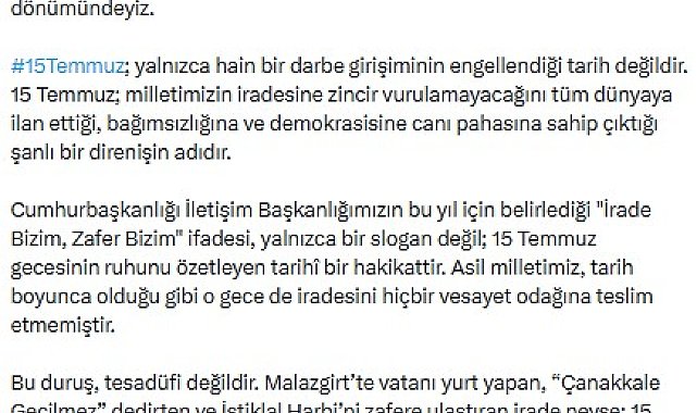 RTÜK Başkanı Daniş'ten '15 Temmuz' mesajı