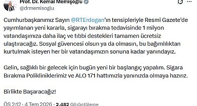 Sigarayı bırakma tedavisinde 1 milyon vatandaşa daha ücretsiz ilaç ve tıbbi destek sağlanacak