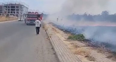 Silivri'de otluk alanda çıkan yangın evlere sıçramadan söndürüldü