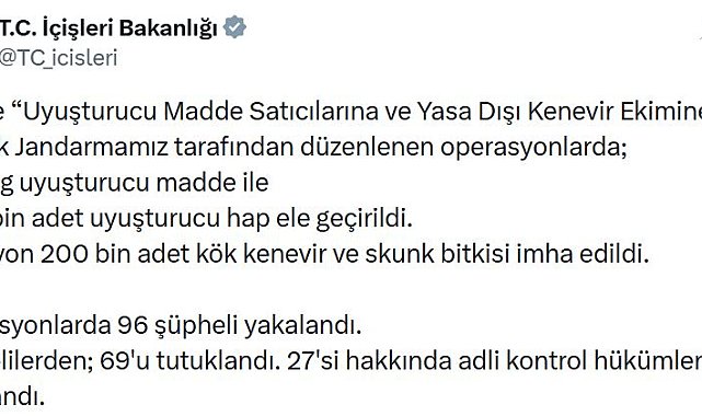 28 ilde uyuşturucu operasyonu; 69 tutuklama
