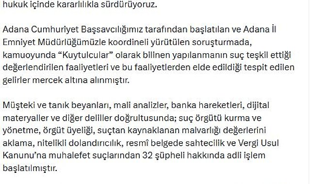 'Kuytulcular' olarak bilinen yapılanmaya operasyon; 32 şüpheli hakkında adli işlem