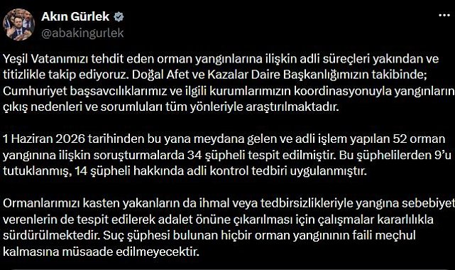 52 orman yangınına ilişkin soruşturmalarda 9 şüpheli tutuklandı