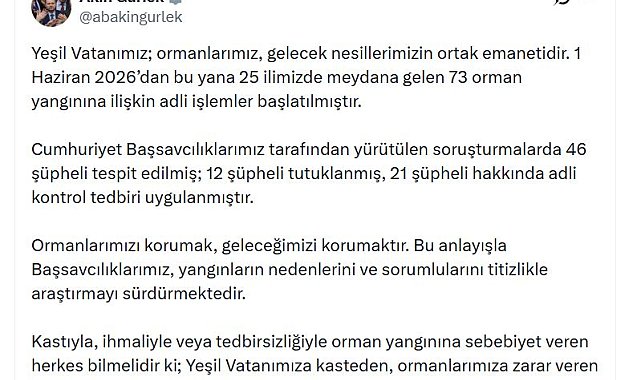 73 orman yangınına ilişkin soruşturmalarda 12 şüpheli tutuklandı