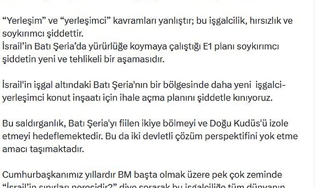 AK Parti'li Çelik: İsrail'in Batı Şeria'da konut inşaatı için ihale açma planını şiddetle kınıyoruz