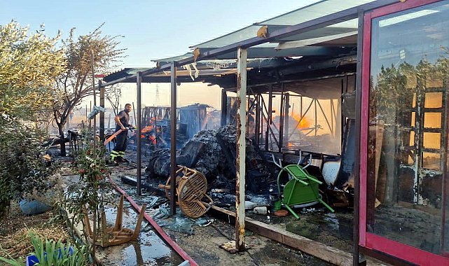 Anız yangını baraka ve konteynerlere sıçradı