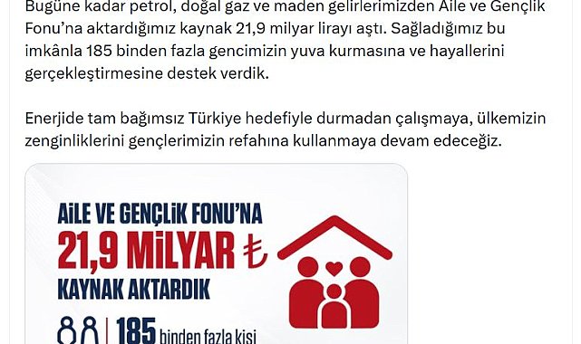 Bakan Bayraktar: 185 binden fazla gencimizin yuva kurmasına destek verdik