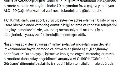 Bakan Çiftçi: ALO 199 Çağrı Merkezi, 70 milyondan fazla çağrıyı yanıtladı