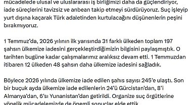 Bakan Gürlek: 2026 yılında ülkemize iade edilen şahıs sayısı 245'e ulaştı