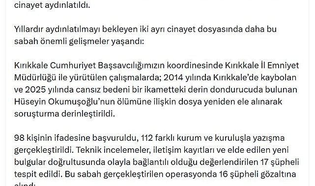 Bakan Gürlek: 4 ayda 35 faili meçhul cinayet aydınlatıldı