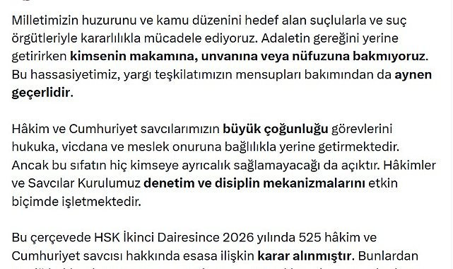Bakan Gürlek: 84 hakim ve savcı meslekten çıkarıldı