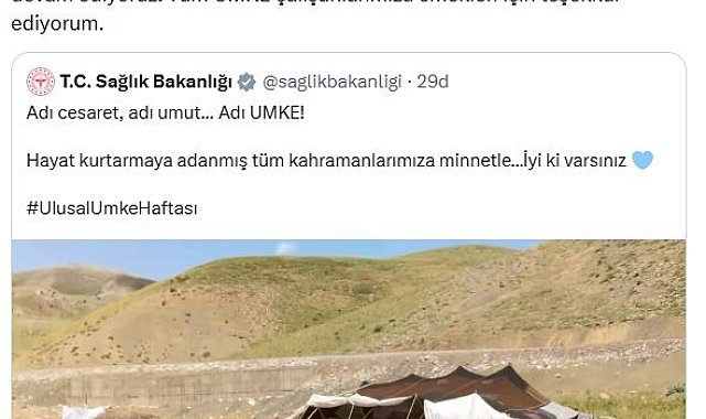 Bakan Memişoğlu'ndan 'UMKE Haftası' paylaşımı