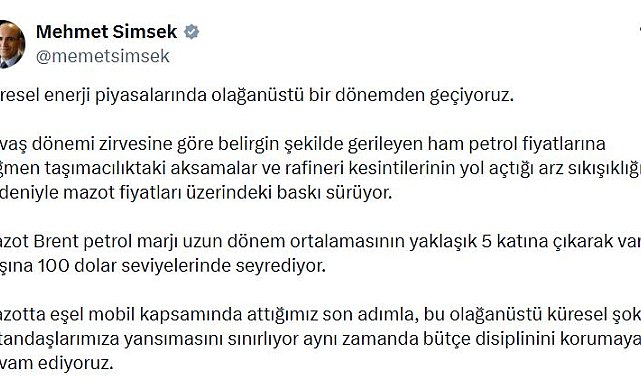 Bakan Şimşek: Bütçe disiplinini korumaya devam ediyoruz