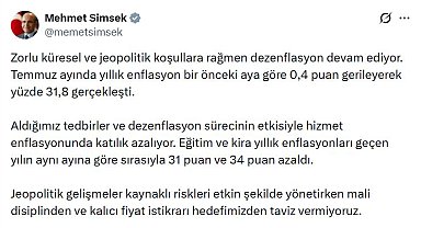 Bakan Şimşek: Zorlu koşullara rağmen dezenflasyon devam ediyor
