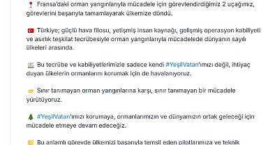 Bakan Yumaklı: Fransa'da görevli yangın söndürme uçakları ülkemize döndü