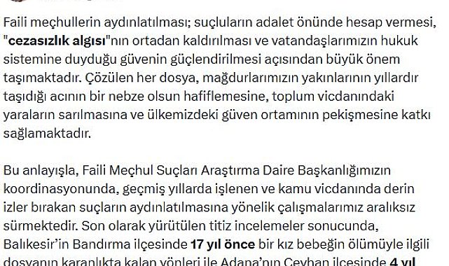 Balıkesir'deki bebeğin ölümü 17, Adana'daki cinayet 4 yıl sonra aydınlatıldı