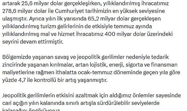 Cumhurbaşkanı Yardımcısı Yılmaz: İhracatımızı desteklemek temel önceliğimizdir