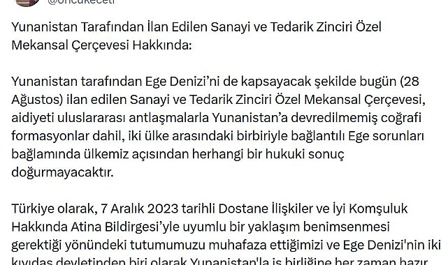 Dışişleri Sözcüsü Keçeli: Yunanistan'ın ilan ettiği mekansal çerçeve, ülkemiz açısından hukuki sonuç doğurmayacaktır