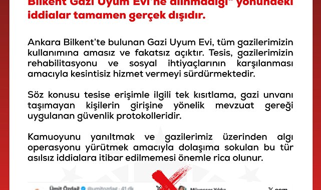 DMM: Güvenpark'ta eylem yapan er gazilerin Bilkent Gazi Uyum Evi'ne alınmadığı iddiaları gerçek dışı