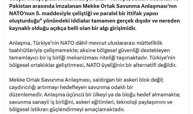DMM: Mekke Ortak Savunma Anlaşması, uluslararası müttefiklik taahhütleriyle çelişmemektedir