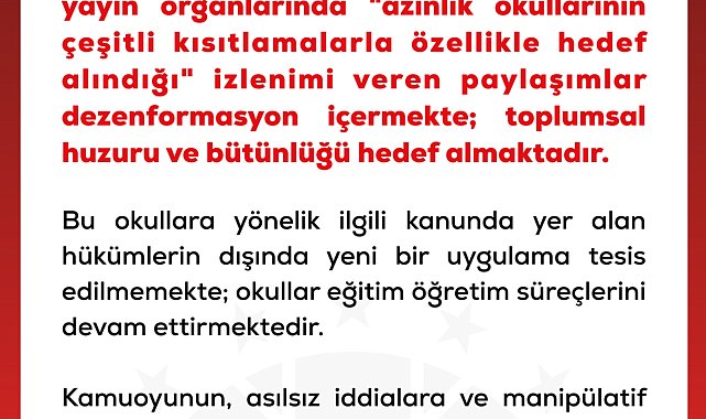 DMM'den 'azınlık okulları' iddialarına ilişkin açıklama
