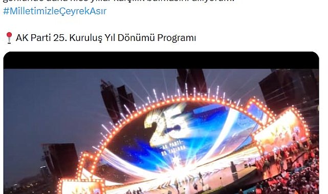 Emine Erdoğan'dan, AK Parti'nin 25'inci kuruluş yıl dönümü programı paylaşımı