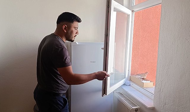 Evinin penceresine yuva yapan kumruya gözü gibi bakıyor