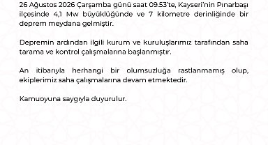Kayseri'de 4.1 büyüklüğünde deprem